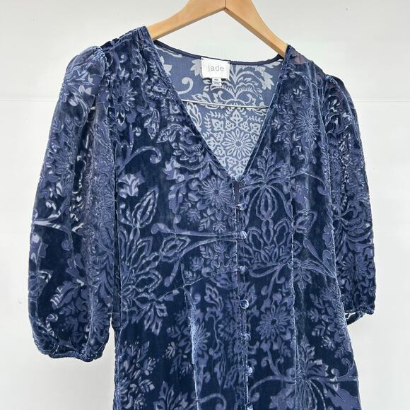 Johnny Was Jade Ryan Velvet Midi Dress Bohemian Navy Blue Petite XS Long Sleeve - Picture 7 of 9